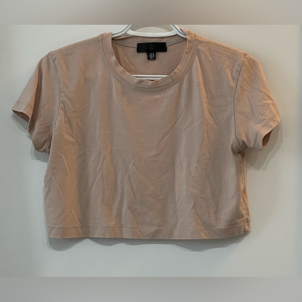 Missguided Beige Short Sleeve Crop Top - size 6